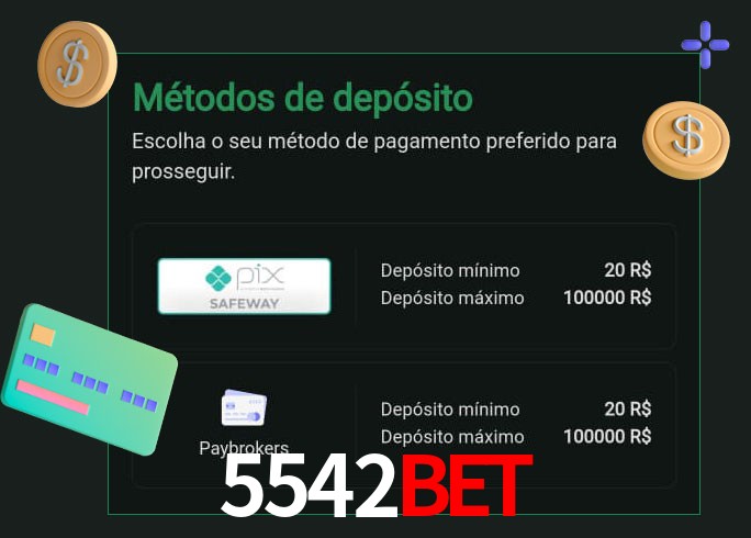 O cassino 5542bet oferece uma grande variedade de métodos de pagamento